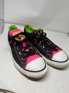 Converse Chuck Taylor Low Top Sneakers in Black Green & Hot Pink Double Tongue